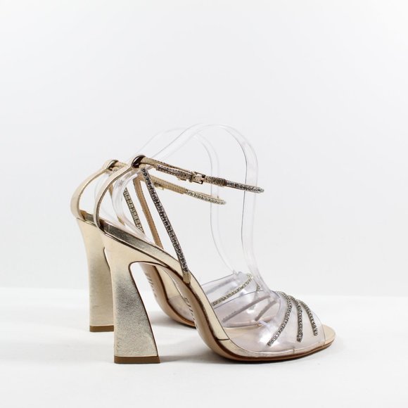 Schutz Rowena Crystal-Embellished Leather Sandal - Champagne 11B - Picture 2 of 5